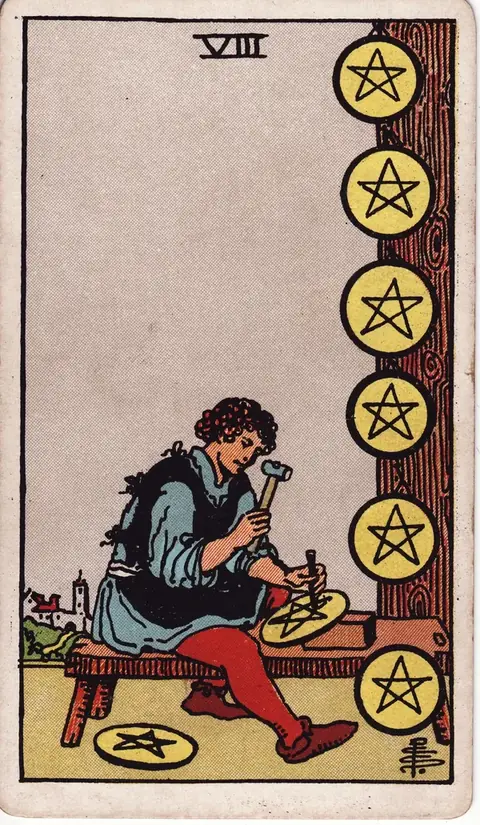 Carta de tarot Oito de Ouros